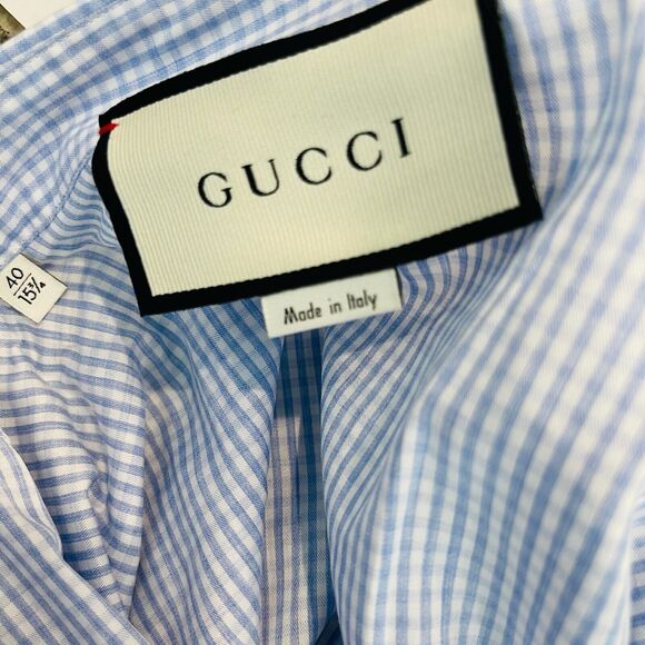 Gucci Men's Blue Pocket Button Down Shirt - Picture 3 of 4